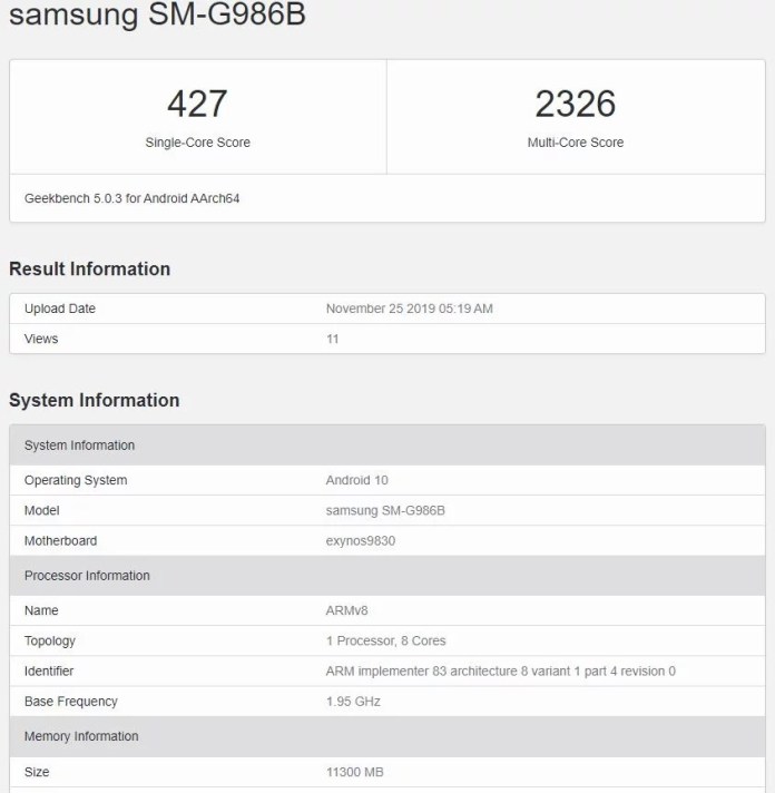 galaxy s11 geekbench